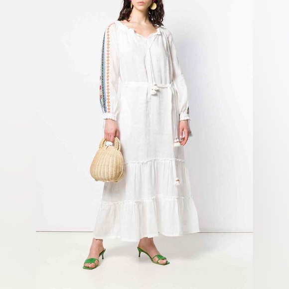 NWT Tory Burch Embroidered Linen Belted Peasant Dress - Picture 5 of 8
